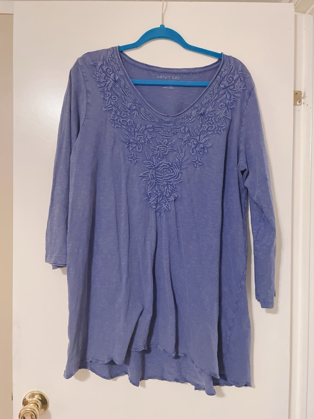 Karyn Seo Blue Embroidered Tunic Top Size XL